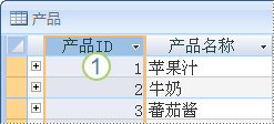用于显示具有主键字段的“产品”表的图像